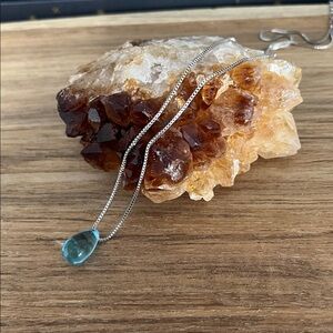 Silver Necklace with Blue Teardrop Pendant